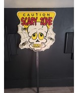 Vintage Halloween Skull Caution Scary Zone Outdoor Yard Art Decor Sign - $45.64