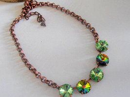 Multicolor Green Crystal Necklace / Swarovski Rivoli Necklace / Cupchain Tennis  - £55.82 GBP