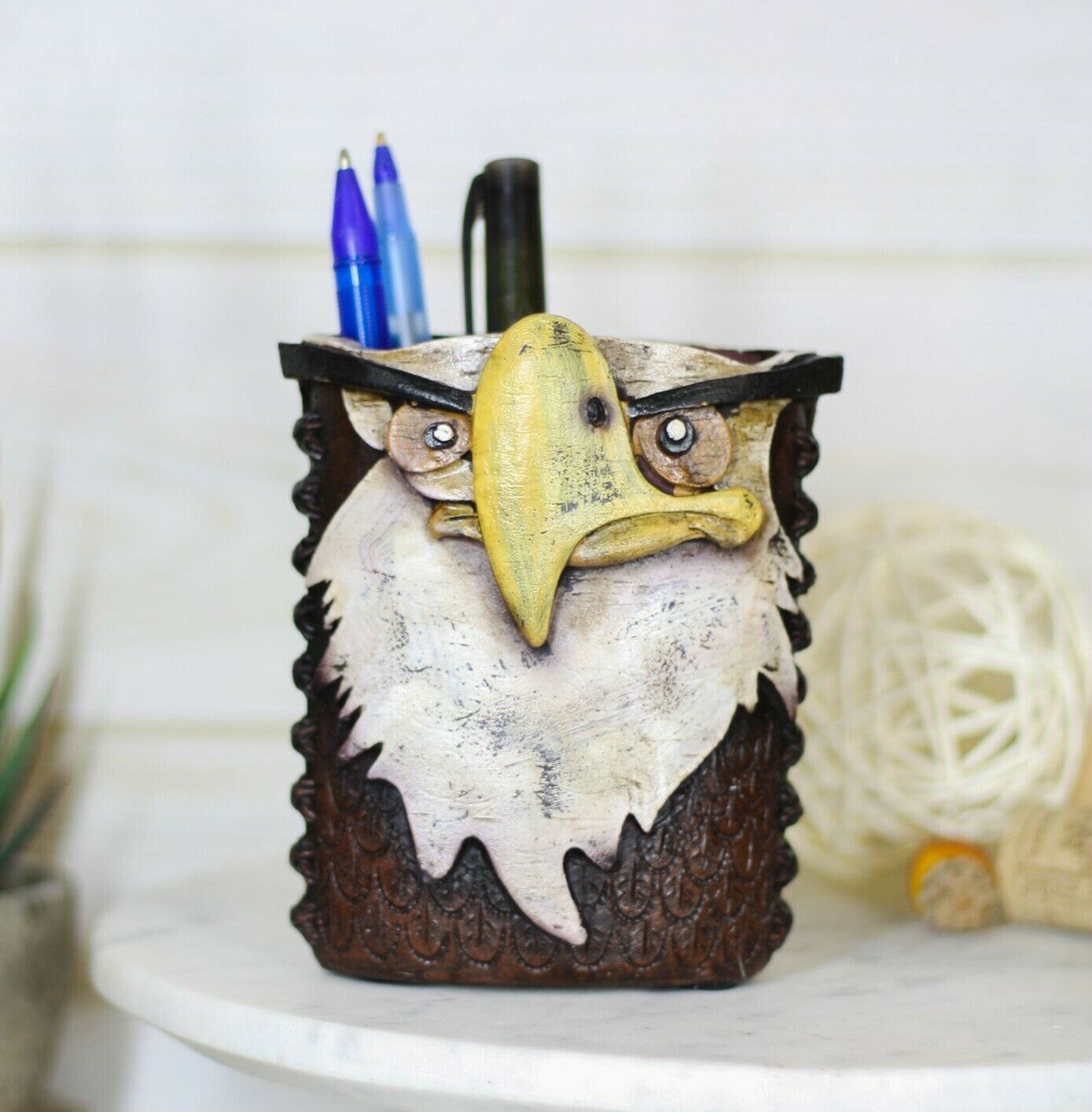 American Bald Eagle Cell Phone Pen Toothbrush Make Up Brush Holder Figurine - $18.99