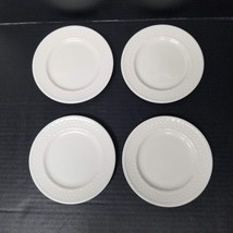 4 Bread and Butter Plates 6&quot; White Basketweave Stoneware Side Plate Set - £9.05 GBP