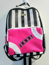 Betsey Johnson Football Backpack Pink Black white Bag Striped Ret $88 14x10.5.5 - £39.56 GBP