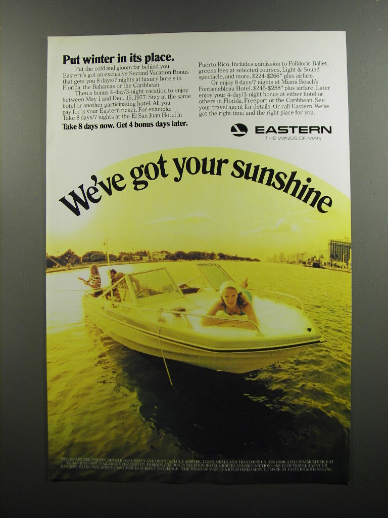 1977 Eastern Airlines Ad - We've got your sunshine - £14.49 GBP