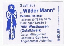 Matchbox Label Germany Gasthaus Wilder Mann Westhausen - £0.78 GBP