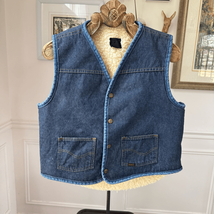Vintage 70s Sears Roebuck Denim Snap Vest Sherpa Lining M - $40.32