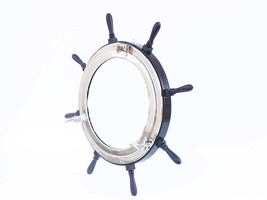 Deluxe Class Wood and Chrome Ship Wheel Porthole Mirror 36&quot;&quot; - £314.76 GBP