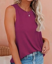 Womens Solid Color Simple Basic Tank Top Crewneck Casual Sleeveless Burgundy S4 - £5.55 GBP