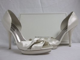 BCBG Max Azria Size 10 M Shannon Ivory Satin Open Toe Heels New Womens Shoes - £92.64 GBP