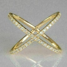 1.20Ct Simulated Diamond Cross X Wedding Band Ring 14K Yellow Gold Plated Silver - £93.19 GBP