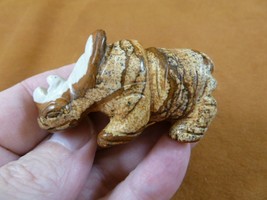 (Y-RHI-734) tan RHINO rhinoceros gemstone FIGURINE carving I love baby r... - $17.53