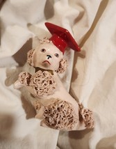 Vintage Norcrest White Ceramic Spaghetti Poodle with Red Graduation Hat - £14.46 GBP