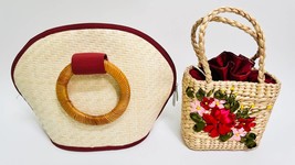 Set of 2 Water Hyacinth Handbag+ Seagrass Bag, Straw Bag, Hand- woven Rattan Bag - £98.98 GBP