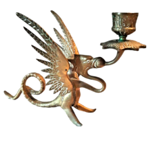 Brass w Patina Griffin Dragon Candlestick Candle Holder Vtg Antique Brutalist - £87.86 GBP