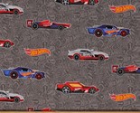 Cotton Hot Wheels Cars Logos Racecars on Gray Fabric Print by the Yard D... - £10.12 GBP