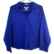 Chicos 2 Button Up Cotton Blouse Blue No Iron Slimming Seams Womens L NWT - £16.67 GBP