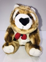 Kids Of America Brown Plush 8&quot; Bear With Red &amp; Green Bow Hunched Animal ... - $9.00