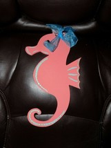 Pink Seahorse Wooden Wall Sign - Nautical Decor Euc - £17.20 GBP