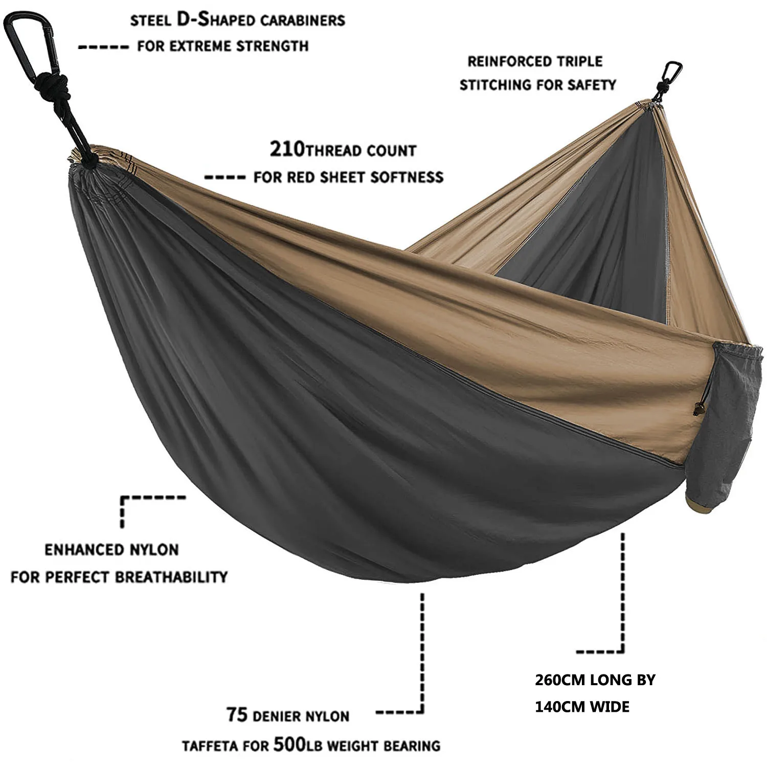 House Home Solid Color Parachute Hammock with Hammock sAs and Black carabiner Ca - £59.26 GBP