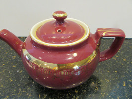 Vtg Hall Boston Teapot Maroon With Gold #013 6 Cup Usa - £15.49 GBP