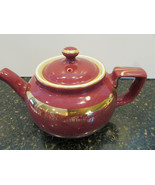VTG HALL BOSTON TEAPOT MAROON WITH GOLD #013  6 CUP USA  - $18.76
