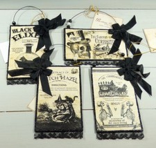 Bethany Lowe Halloween Apothecary Postcard Ornaments Set/4 Witch Black Cat Skull - £38.11 GBP