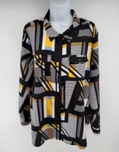 Karl Lagerfeld Paris Top Geometric Blouse Womens Size XL Long Sleeve But... - £15.92 GBP