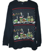 Christmas Cheer Men&#39;s 2X Navy Winter Santa Village Scene Ugly Christmas Party - $24.99