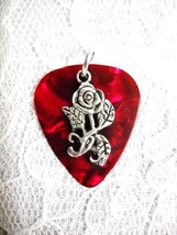 REAL RED GUITAR PICK and OPEN ROSE FLOWER DOUBLE PENDANT ADJ NECKLACE - $6.99 CAD