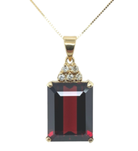 14k Yellow Gold Large 13 Carat Emerald Cut Garnet and Diamond Pendant (#J7392) - €929,07 EUR