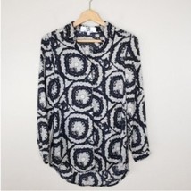 Laurie Solet | Black Cream Medallion Print Button Front Blouse, size small - $18.39