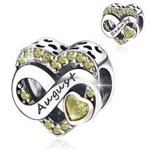 August Peridot Heart Birthstone Charm Bead 925 Silver for Bracelet - £17.40 GBP