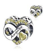 August Peridot Heart Birthstone Charm Bead 925 Silver for Bracelet - £17.35 GBP
