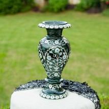 12&quot; Green Marble Flower Pot Multi Inlaid Semi Precious Stone Mother of P... - $2,452.23