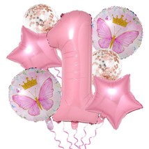 Butterfly Balloons 1St Birthday Decorations For Girls - 8Pcs Pink Butterfly Birt - £10.19 GBP