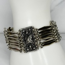 Vintage Mexico Silver Tone Chunky Studded Chain Link Bracelet - £54.48 GBP