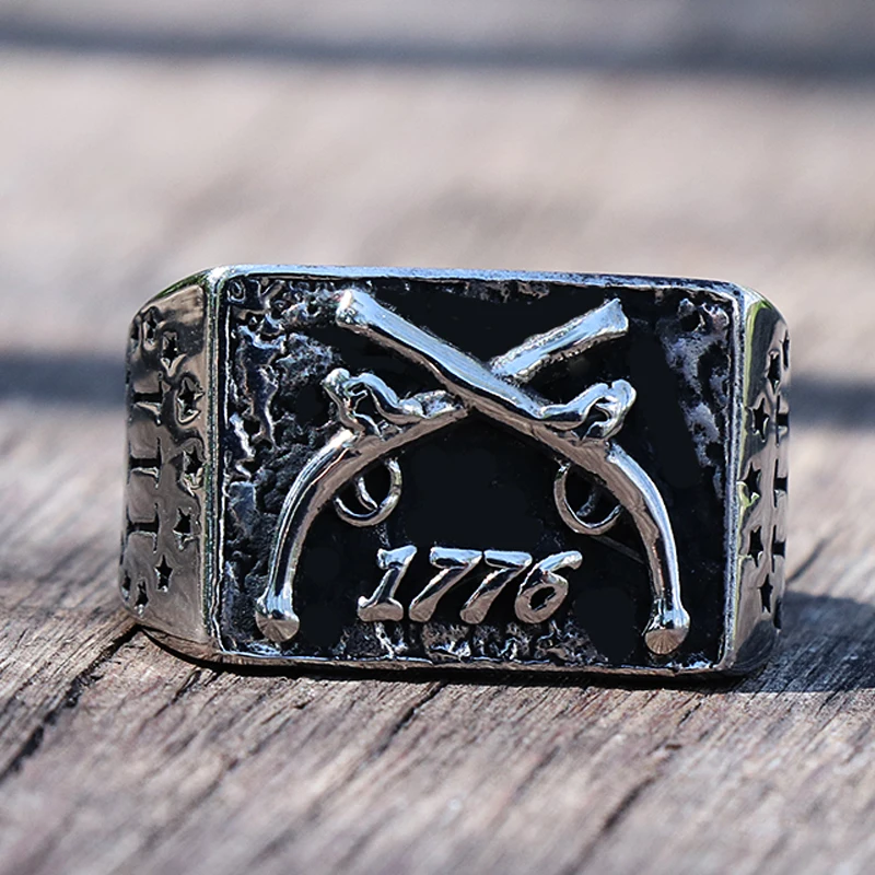 Vintage 1776 Independence Day Ring Heavy Sugar Stainless Steel boy Men  Double s - $36.72