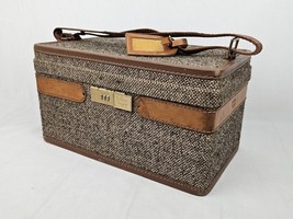 Vintage Hartmann Luggage Brown Tweed and Leather Makeup Cosmetic Train Case NICE - £76.73 GBP