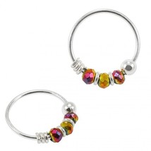 Multi Color 2mm Crystal Bead 925 Sterling Silver Spring Coil Nose Hoop Ring 22G - £22.53 GBP