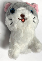 Plush Stuffed Gray White Kitty Kitten Cat Mini Toy Flower 4.5 in Tall - £6.14 GBP
