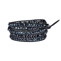 Mystique Black Crystal 5-Wrap Brown Leather Bracelet - £27.77 GBP