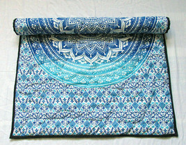 New Baby Quilt Blue Ombre Mandala Throw Coverlet With 100% Cotton Filled - £18.58 GBP