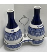 Bombay Company ARABESQUE TILE blue &amp; white porcelain OIL &amp; VINEGAR Cruet... - £29.37 GBP