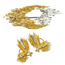 Gorgeous 18k Gold/Platinum Diamond Brooch and Earring Set 1960s TDW = 1.80 Cts - £3,702.20 GBP