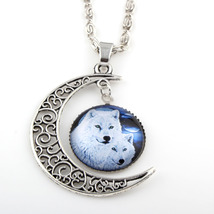 1 Wolf Moon Crescent Glass Cabochon Pendant Necklace #3 - £10.38 GBP
