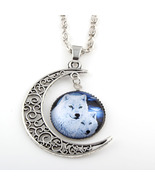 1 Wolf Moon Crescent Glass Cabochon Pendant Necklace #3 - £10.23 GBP