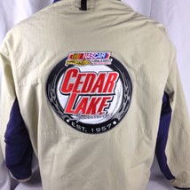 Nascar On Dirt Cedar Lake Speedway 1957 Logo Tan Full Zip Jacket Coat Size XL - $49.99