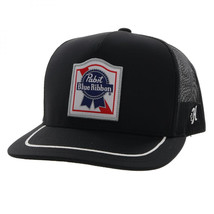 Pabst Blue Ribbon Classic Logo Patch White Stripe Bill Snapback Trucker Hat Bla - £30.35 GBP