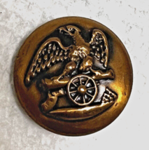 Older Gold Bronze Tone Metal Picture Button Eagle on a Cannon 7/8&quot; - £6.73 GBP
