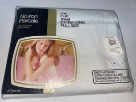 Vintage JCPenney Flat Bed Sheet Full Size Solid Print No Iron Percale 81... - $13.10