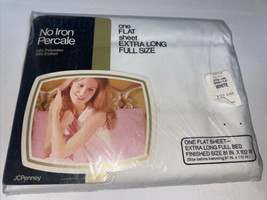 Vintage JCPenney Flat Bed Sheet Full Size Solid Print No Iron Percale 81&quot; X 110” - £9.83 GBP