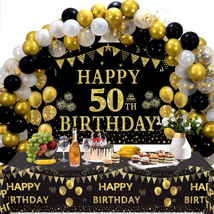 50Th Birthday Decorations for Men Women - Black Gold Happy 50Th Birthday Backdro - £28.91 GBP